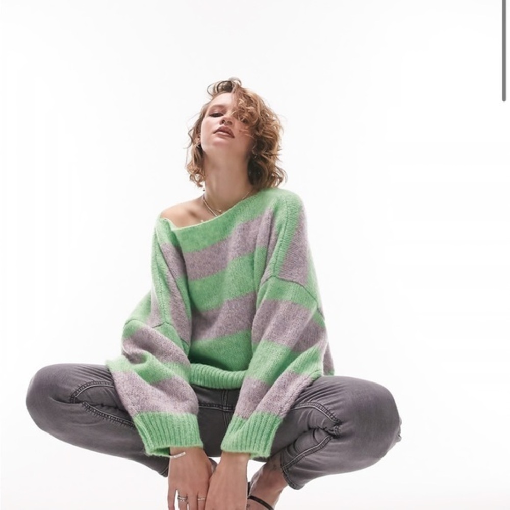 Topshop knitted slouchy sweater in green and lilac